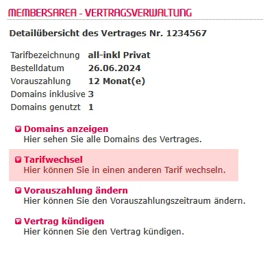 Tarifwechsel - Wechsel innerhalb der Webhosting-Tarife, Bild 2