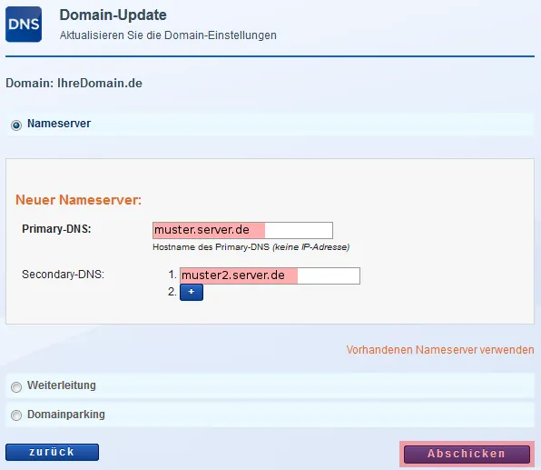 Domainverwaltung - &Auml;nderung der Nameserver, Bild 4